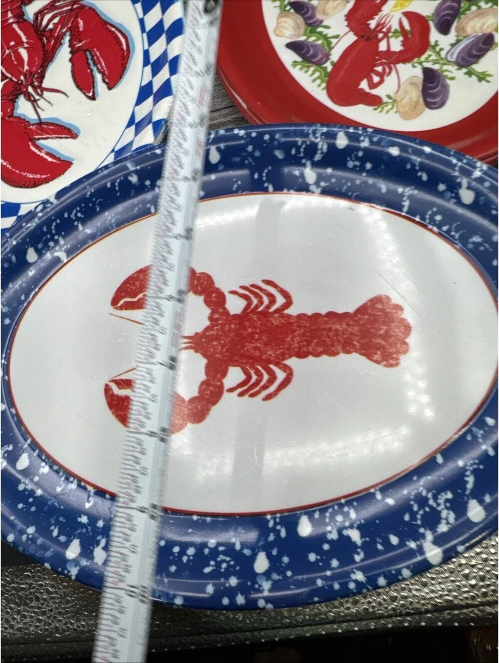 Vintage Lobster Platters Bundle Of 16 Blue Red White Melamine Coastal Beach